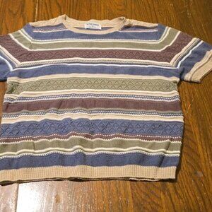 Alfred Dunner Sweater Blue, green and cream striped Short Sleeve Small